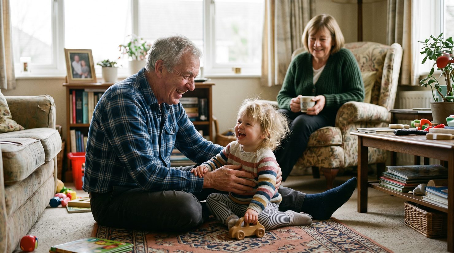 Grandfather on the floor with grandchild
