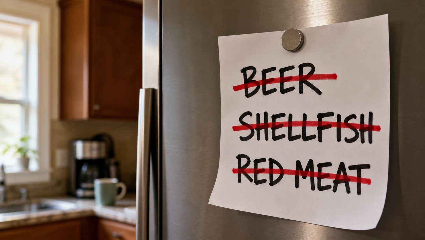 The diet sheet on the fridge
