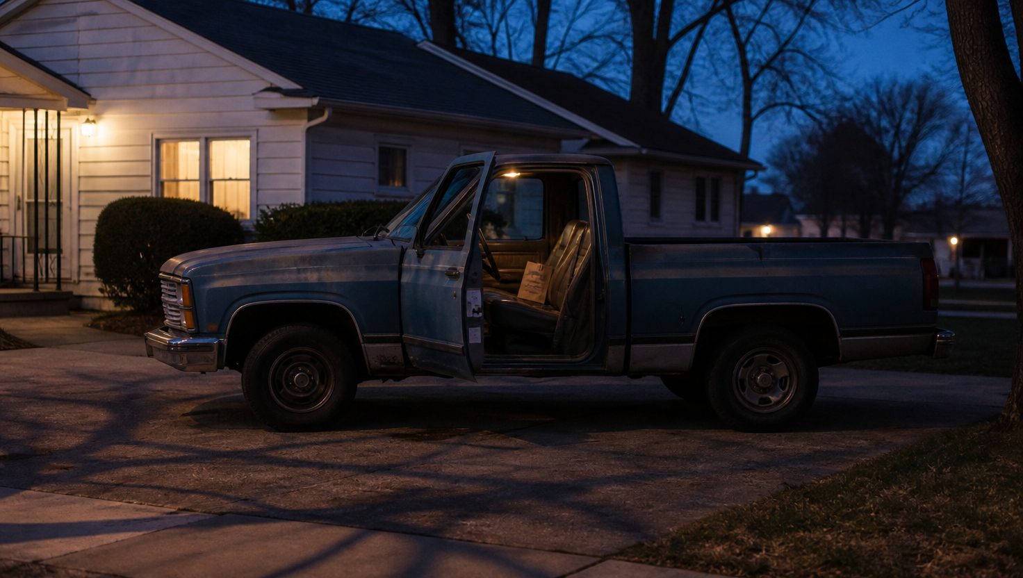 His truck in the driveway